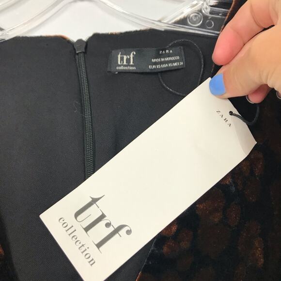 Zara TRF Leopard Print Velour Ruched Long Sleeve Dress Sz XS - Picture 4 of 8